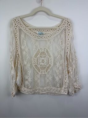 Sundance Boho Dolman Lace Sheer Poncho Top Ivory L